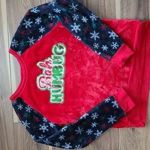 Bah Humbug Fuzzy/Sequined Sweatshirt; Juniors Large 11/13
